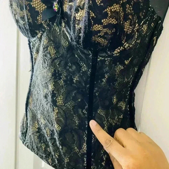 BUSTIER BLACK LACE MESH &  VELVET Size M - Picture 5 of 14